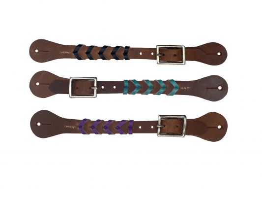 Showman Argentina Cow Leather Braided Ladies Spur strap with accent leather color and buckles